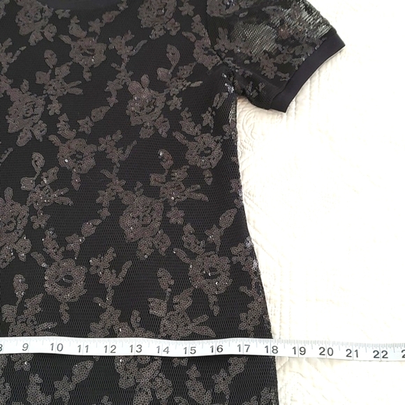 DKNY Womens Black Sequins Mesh Rib Collar & Sleeve Party Cocktail Dress/Size 2 - Picture 6 of 10